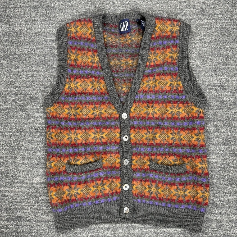 Vintage Gap Sweater Vest Small Fair Isle Wool Button Up Old Money Preppy 90s
